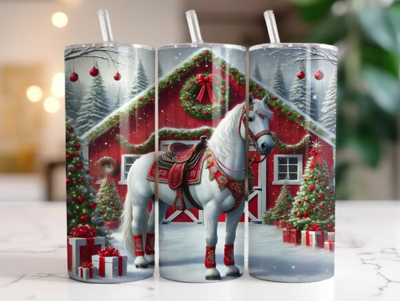 Christmas White Horse Red Snow Tumbler Review